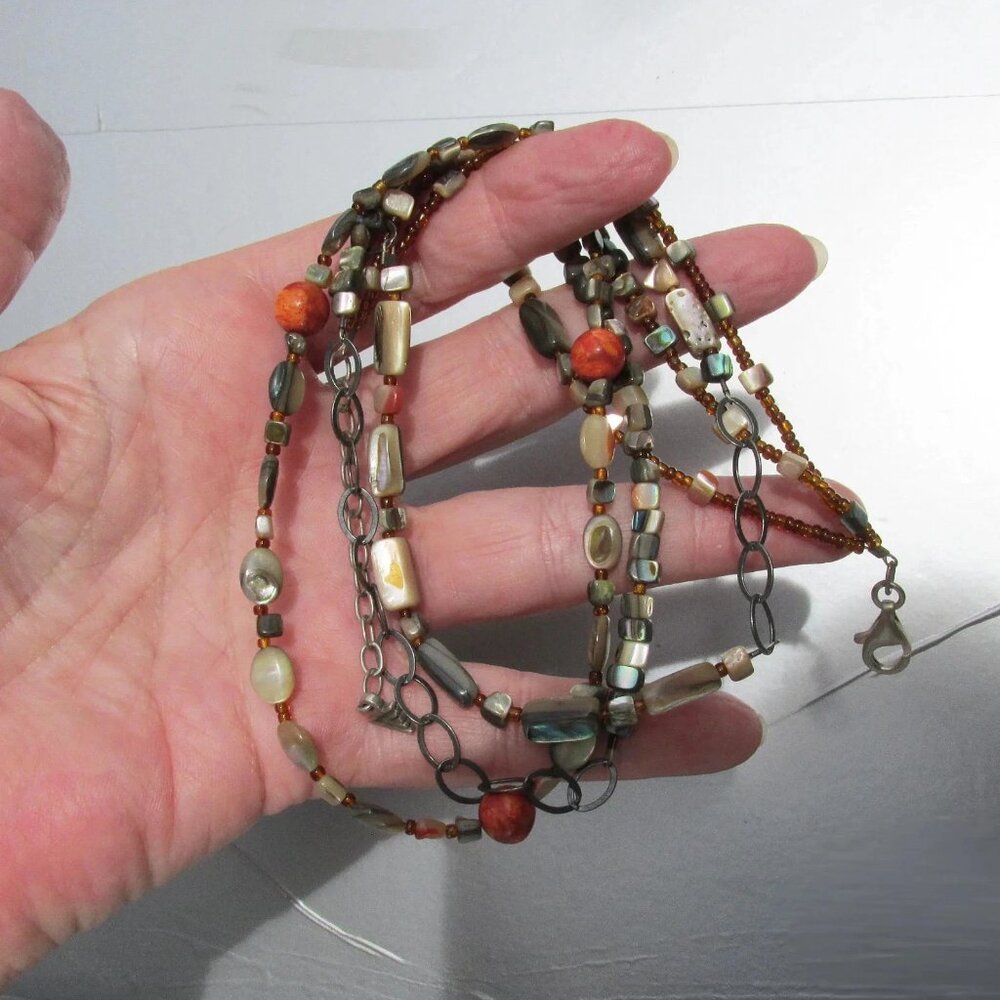 SILPADA Sterling Silver 3 Strand FIESTA FUN Abalone Coral Retired Necklace N1563 - Picture 3 of 5